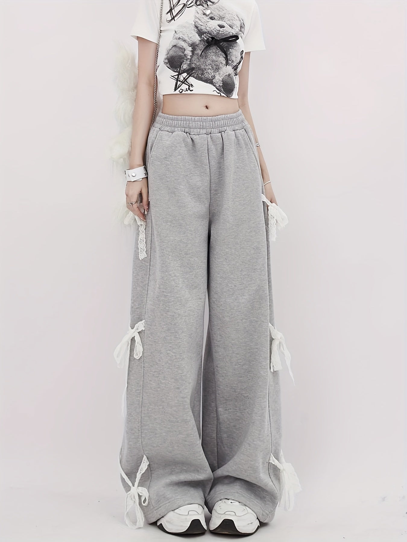 Lace-Up Elastic Waist Wide Leg Pants