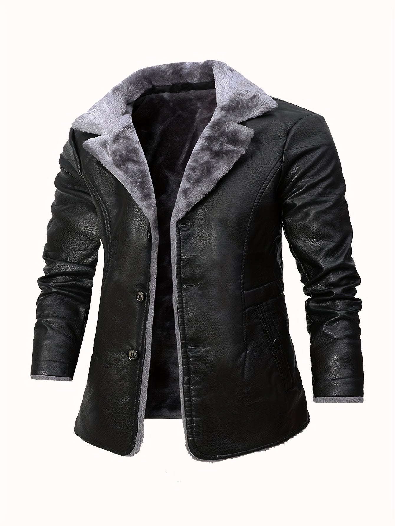 🖤 Plus Size Men's Solid PU Leather Jacket - Trendy Winter Casual Cool Jacket for Big & Tall Males