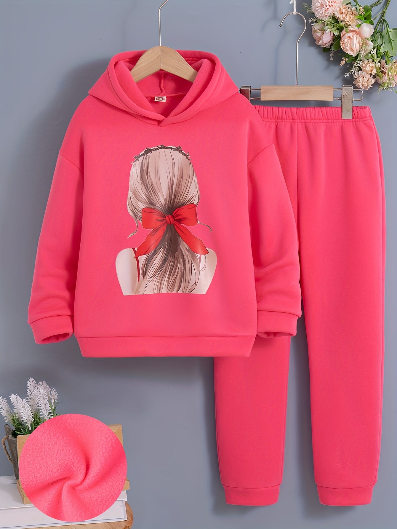 🧥 Creative Portrait Pattern 2-Piece Girl's Long Sleeve Hoodie & Jogger Trousers Set 👚👖