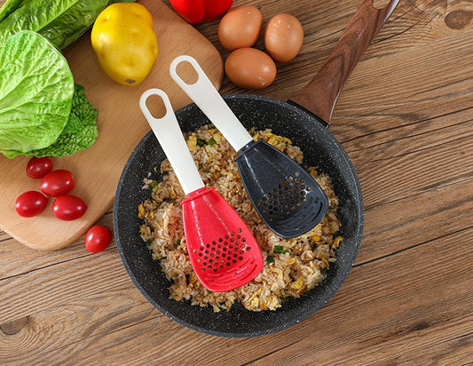 Grind & Drain Multifunctional Kitchen Tool: All-in-One Colander, Grinder, and Draining Spoon