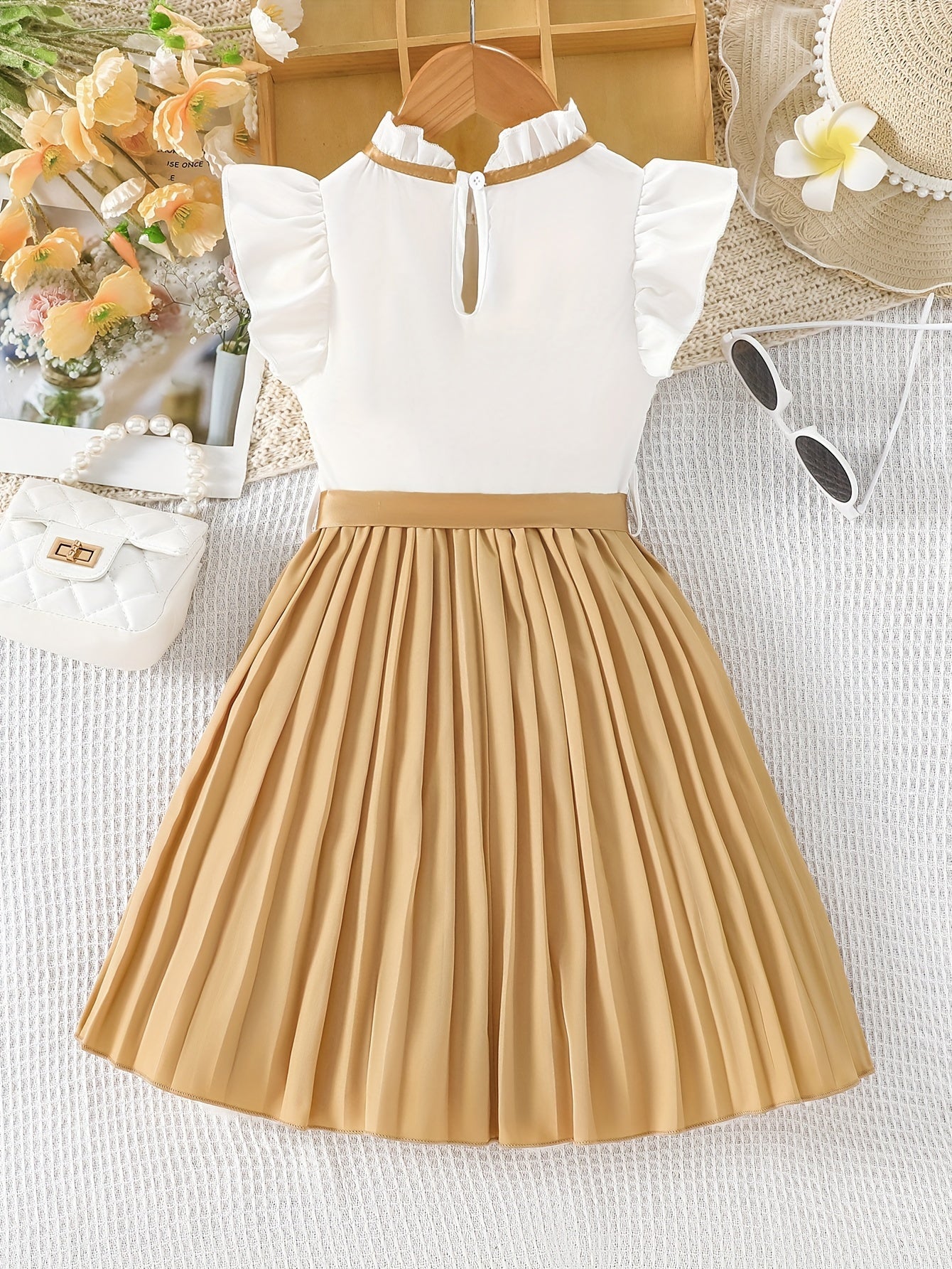 🌸 Elegant Frill Sleeve Pleated Dress for Girls – Perfect for Summer Holidays & Outings 🎀