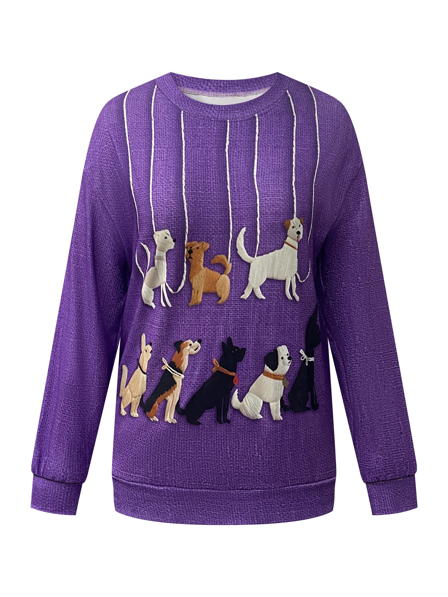 Plus Size Casual Crew Neck Sweatshirt with Cute Dog Print 🐾