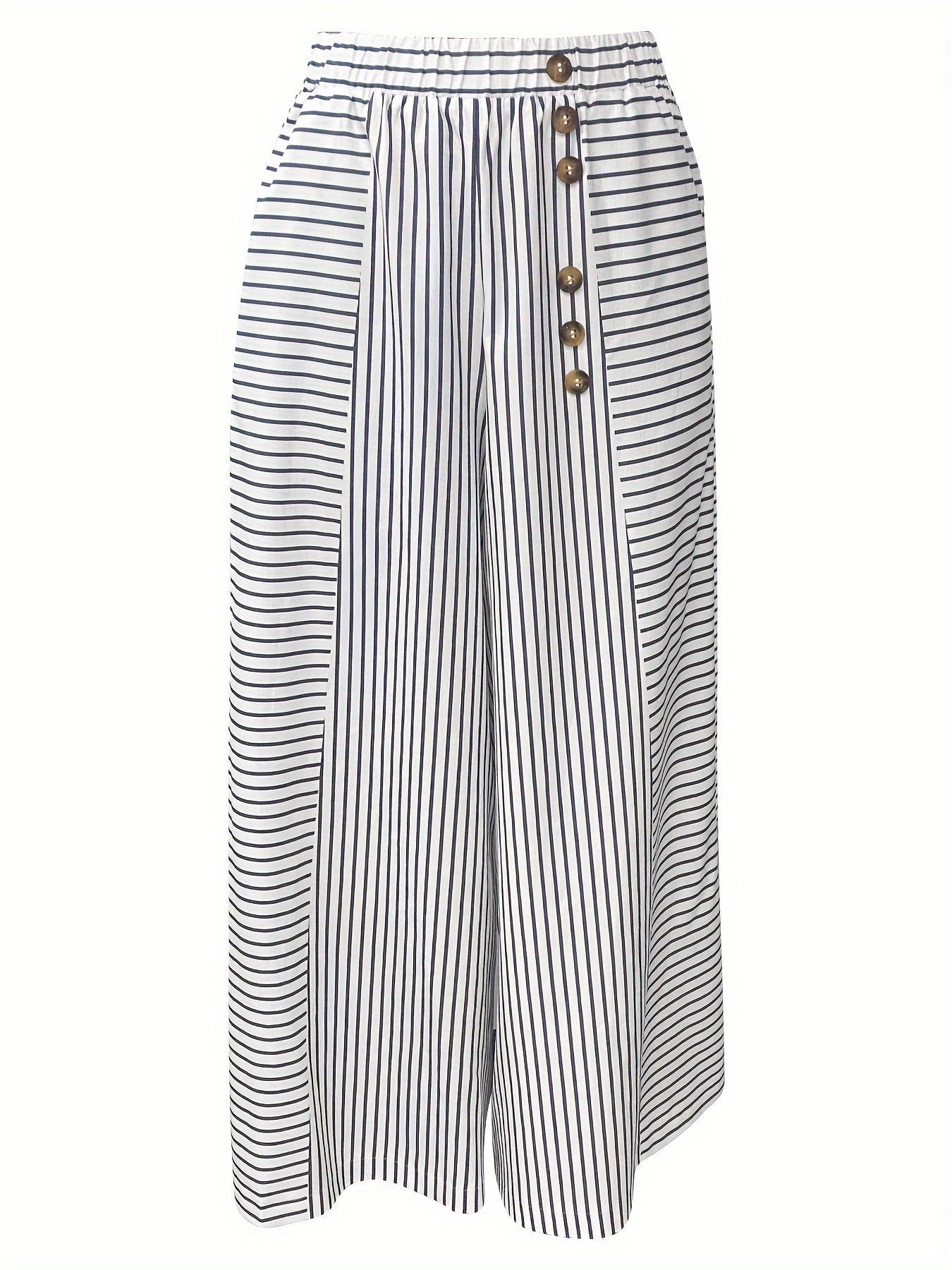 Striped Fake Buttons Elastic Waist Pants