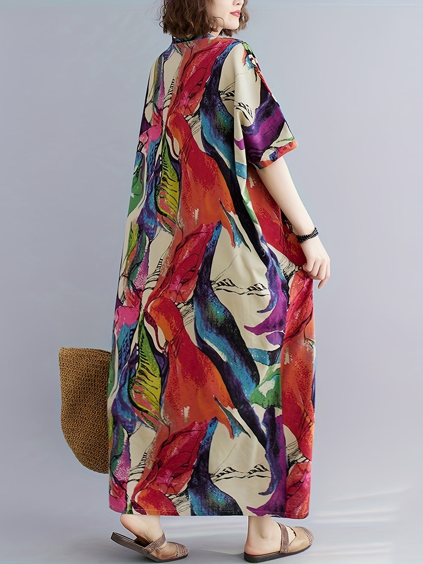 Abstract Print V-Neck Dress