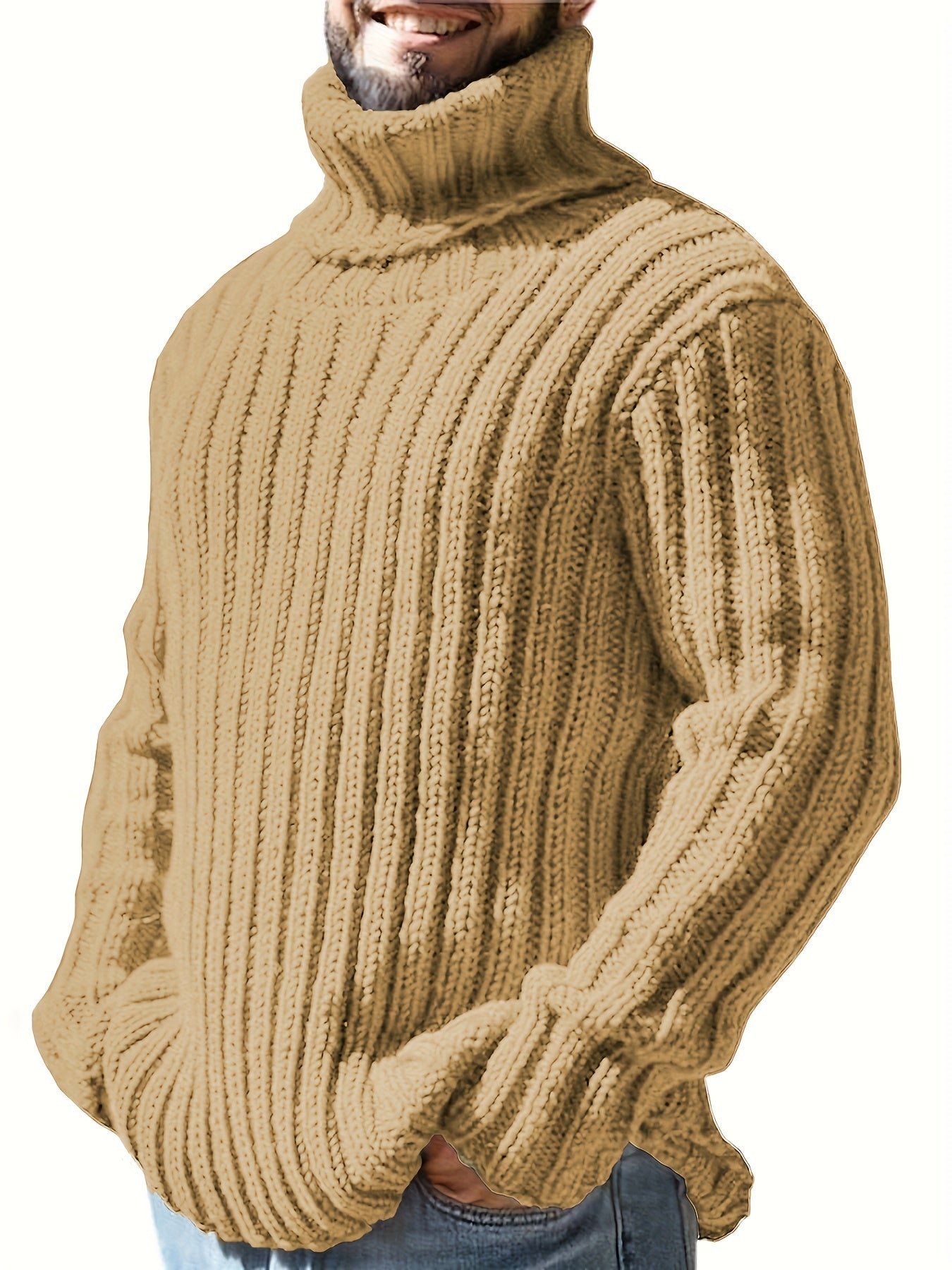 Stylish Plus Size Turtleneck Knit Sweater for Men 🧶✨