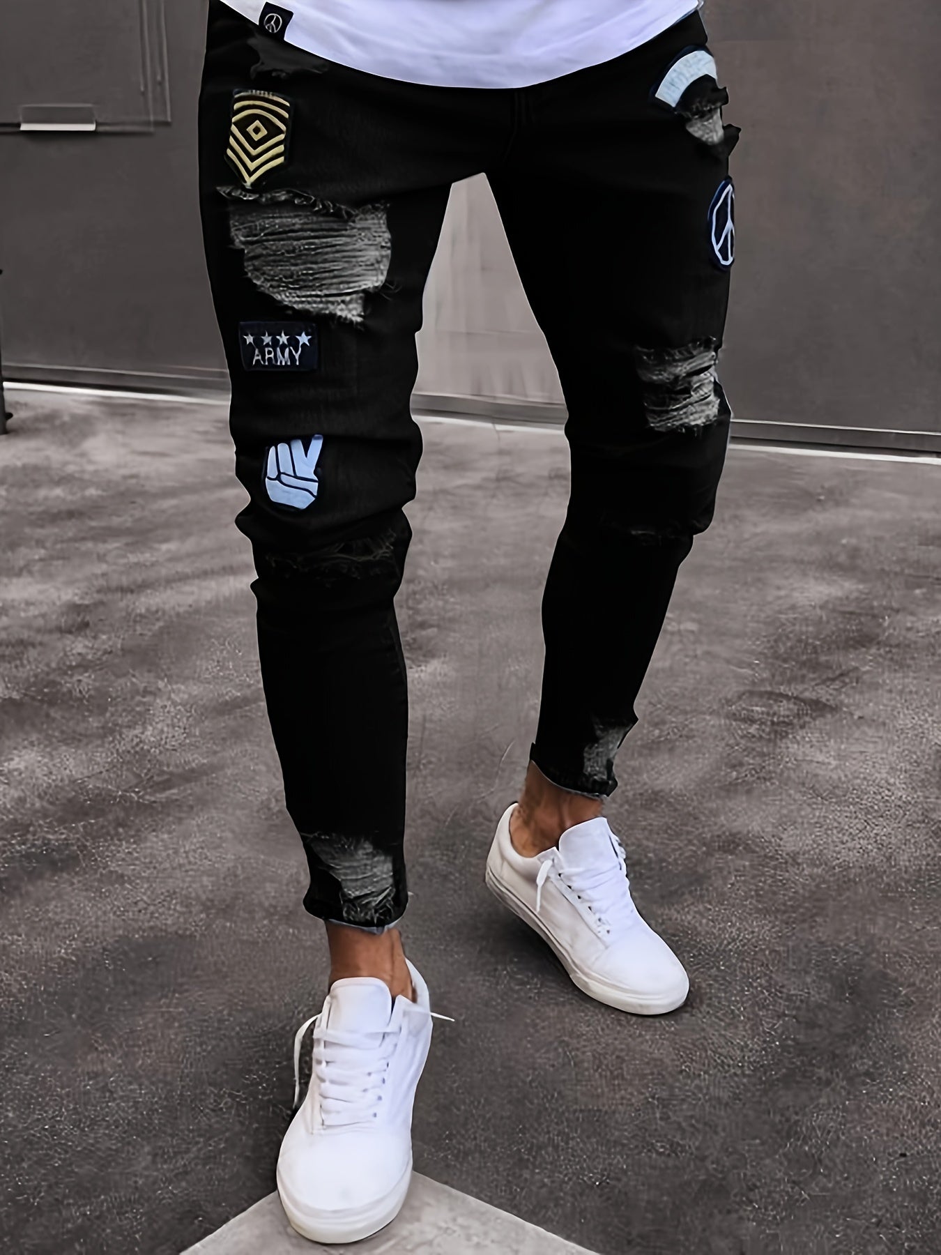 Men's White Ripped Distressed Denim Jeans