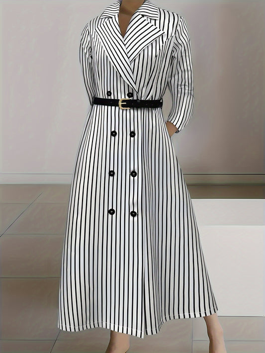 🌟 Elegant Striped Long Sleeve Belted Dress 🌟