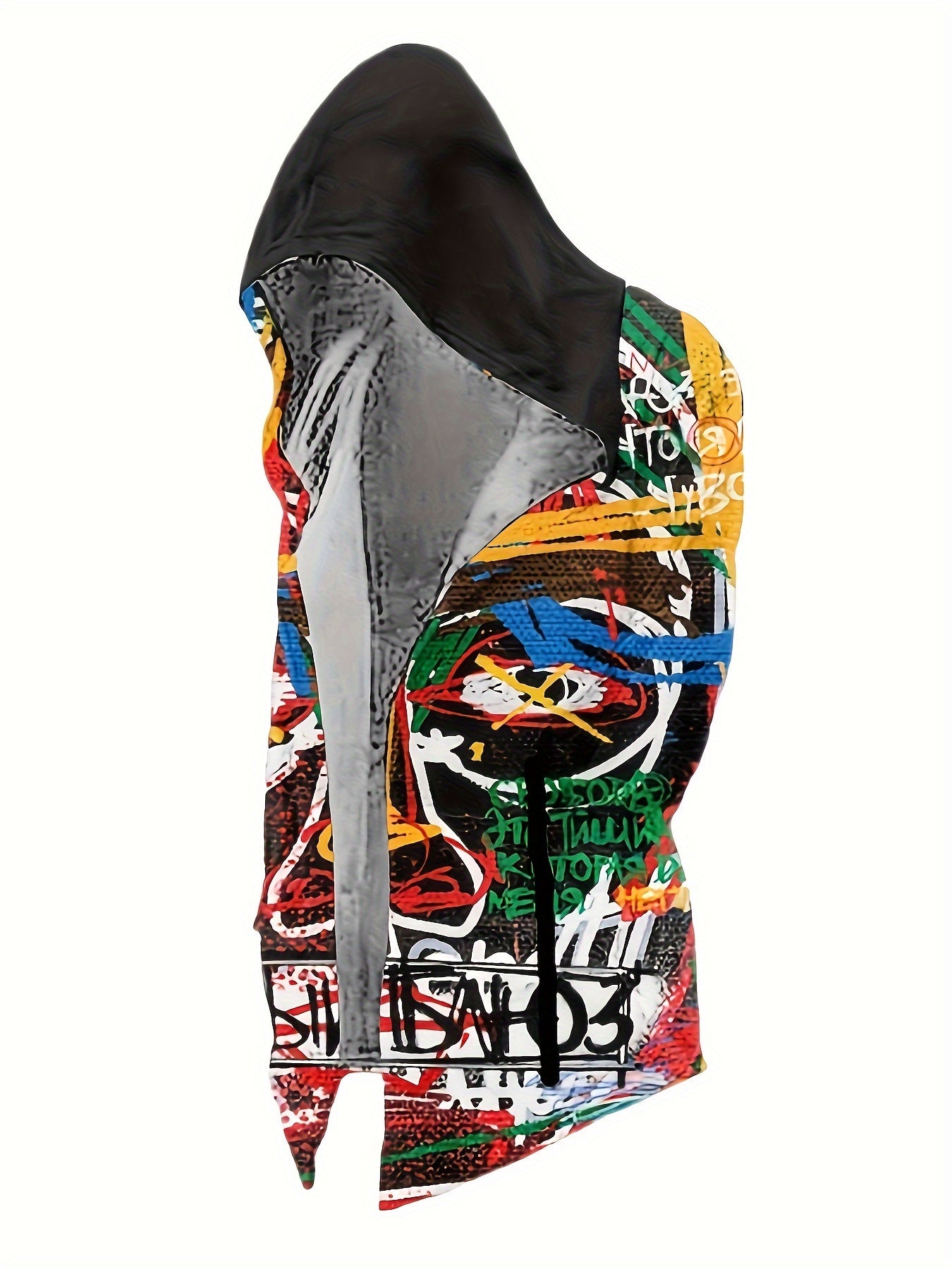 🎨 Street Phantom: Graffiti Print Hooded Cape 🖤