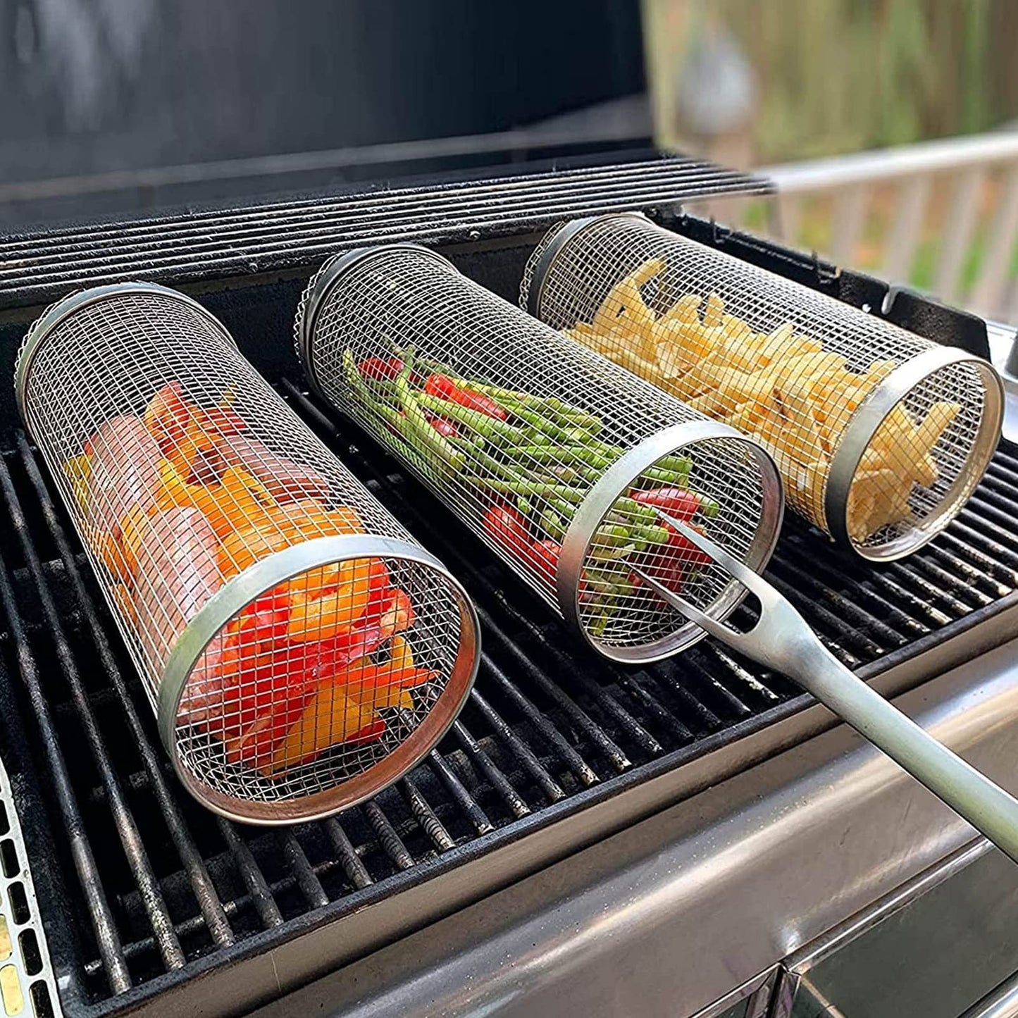 Grill Master Rolling BBQ Basket: Portable Outdoor Barbecue Rack