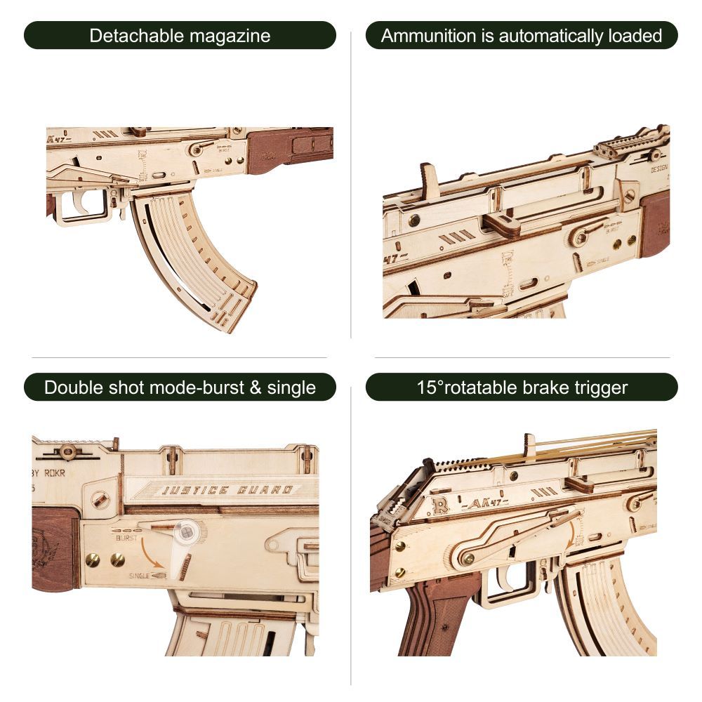 Robo Time AK-47 Wooden DIY Assembly Gun Kit: Double Firing Modes