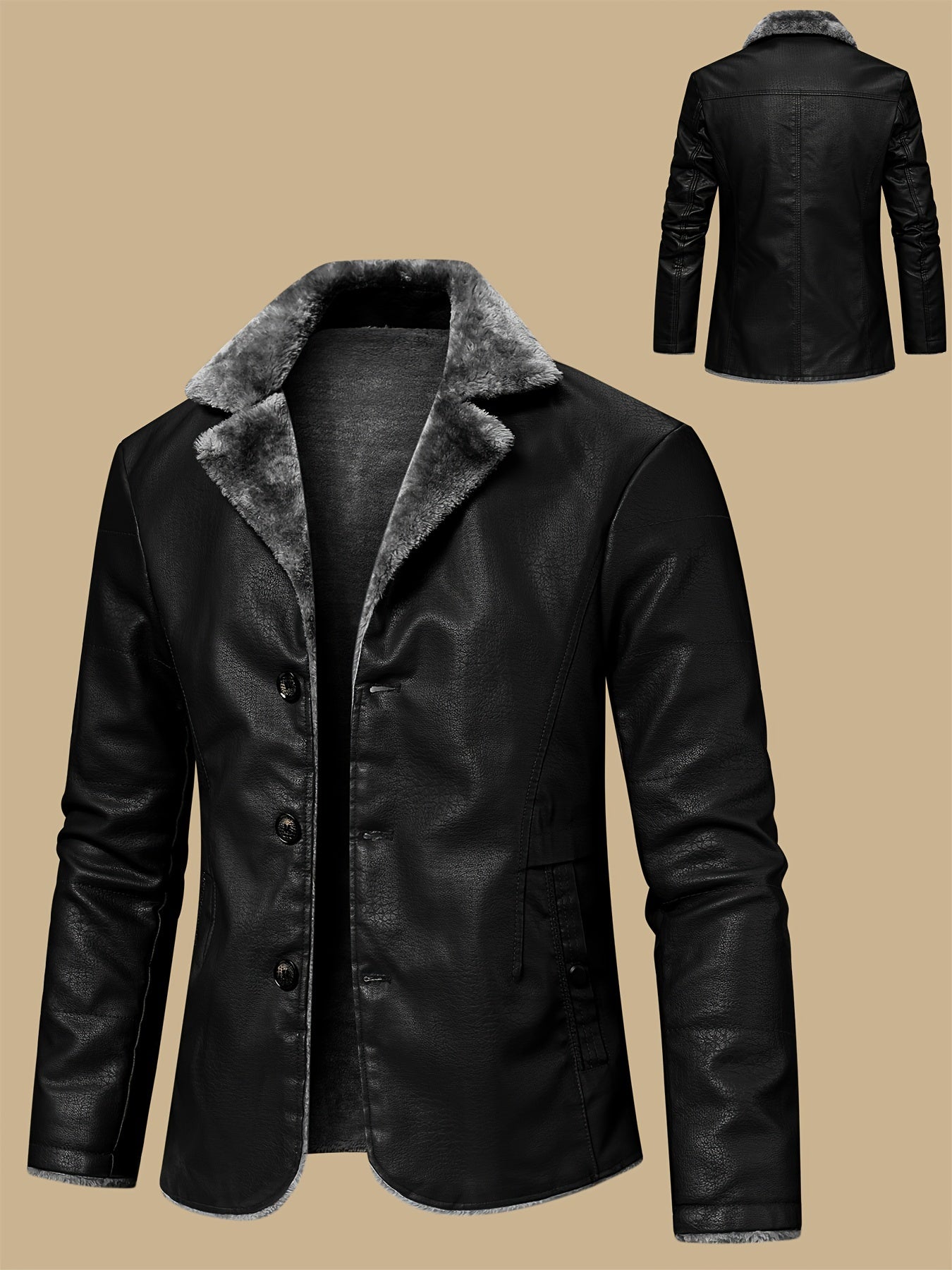 Arctic Edge PU Leather Jacket , Casual Jacket With Faux Fur Lining, Water-Resistant Windproof For Autumn Winter Daily And Leisure Wear