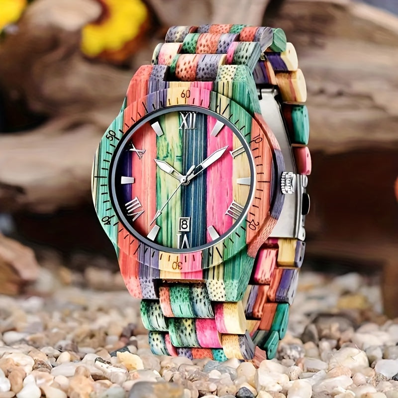 Handcrafted Multi-Colored Bamboo Quartz Wrist Watch 🕒