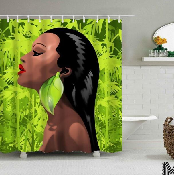 Urban Vibes Shower Curtain: Graffiti Art featuring Hip Hop African Girl and Modern Building Design