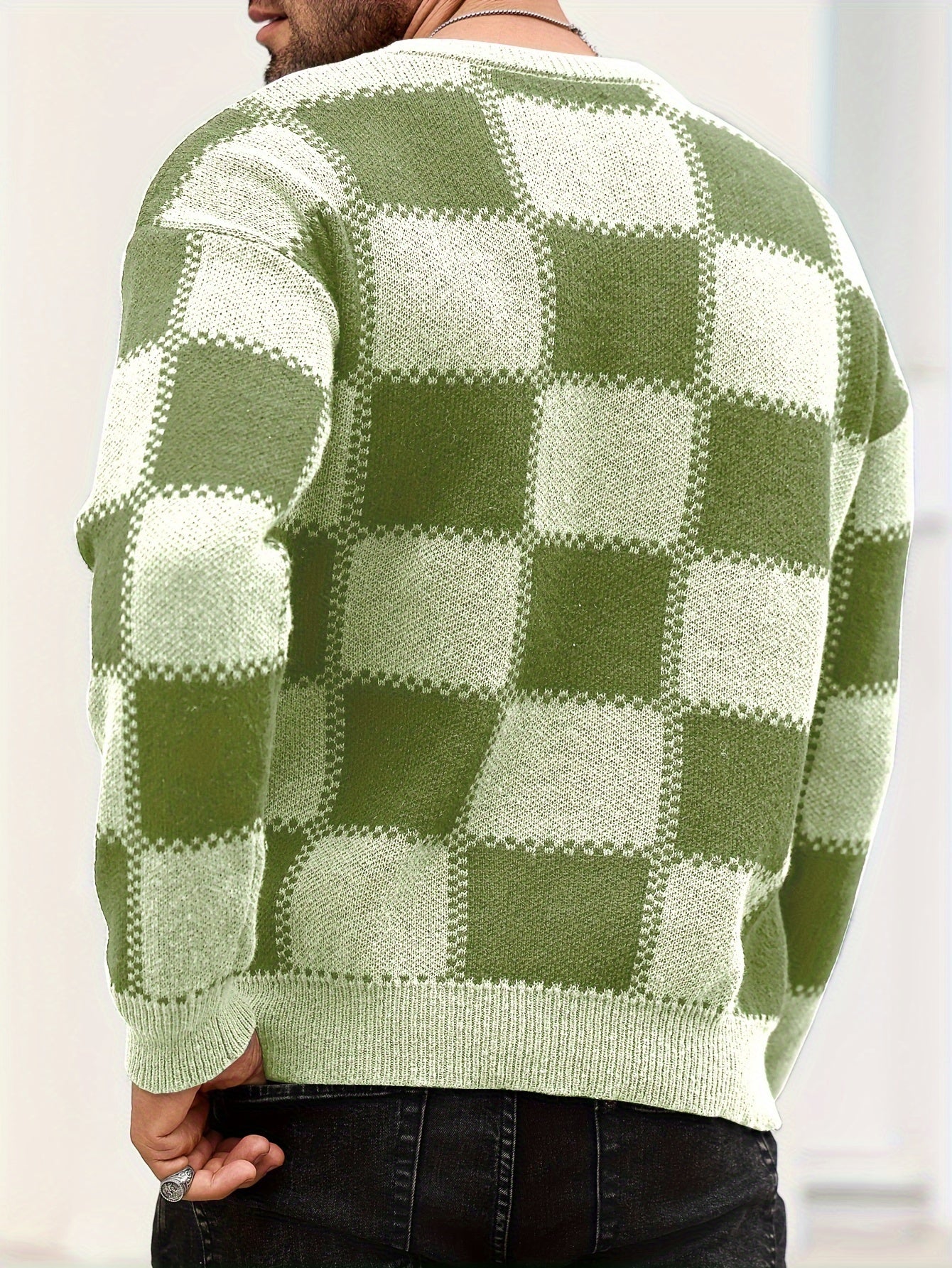 🎉 Men's Color Blocking Textured Checked Print Casual Trendy Sweater 🎉