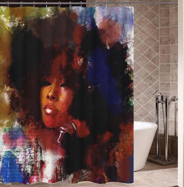 Urban Vibes Shower Curtain: Graffiti Art featuring Hip Hop African Girl and Modern Building Design