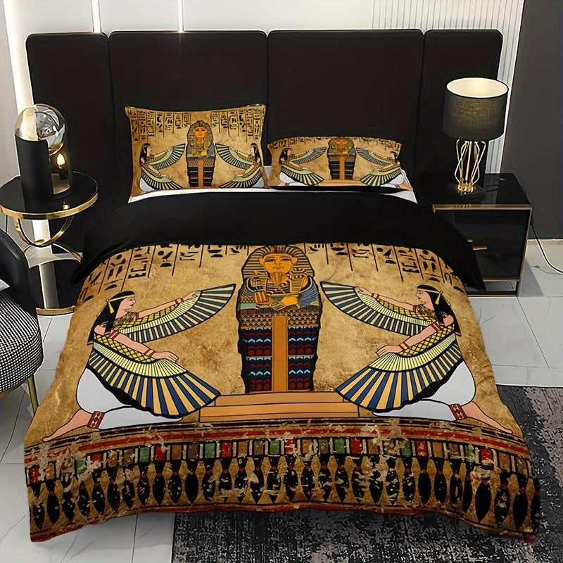 🌟 Pharaoh Dreams Bedding Set: Egyptian Art Duvet Cover Collection 🛏️