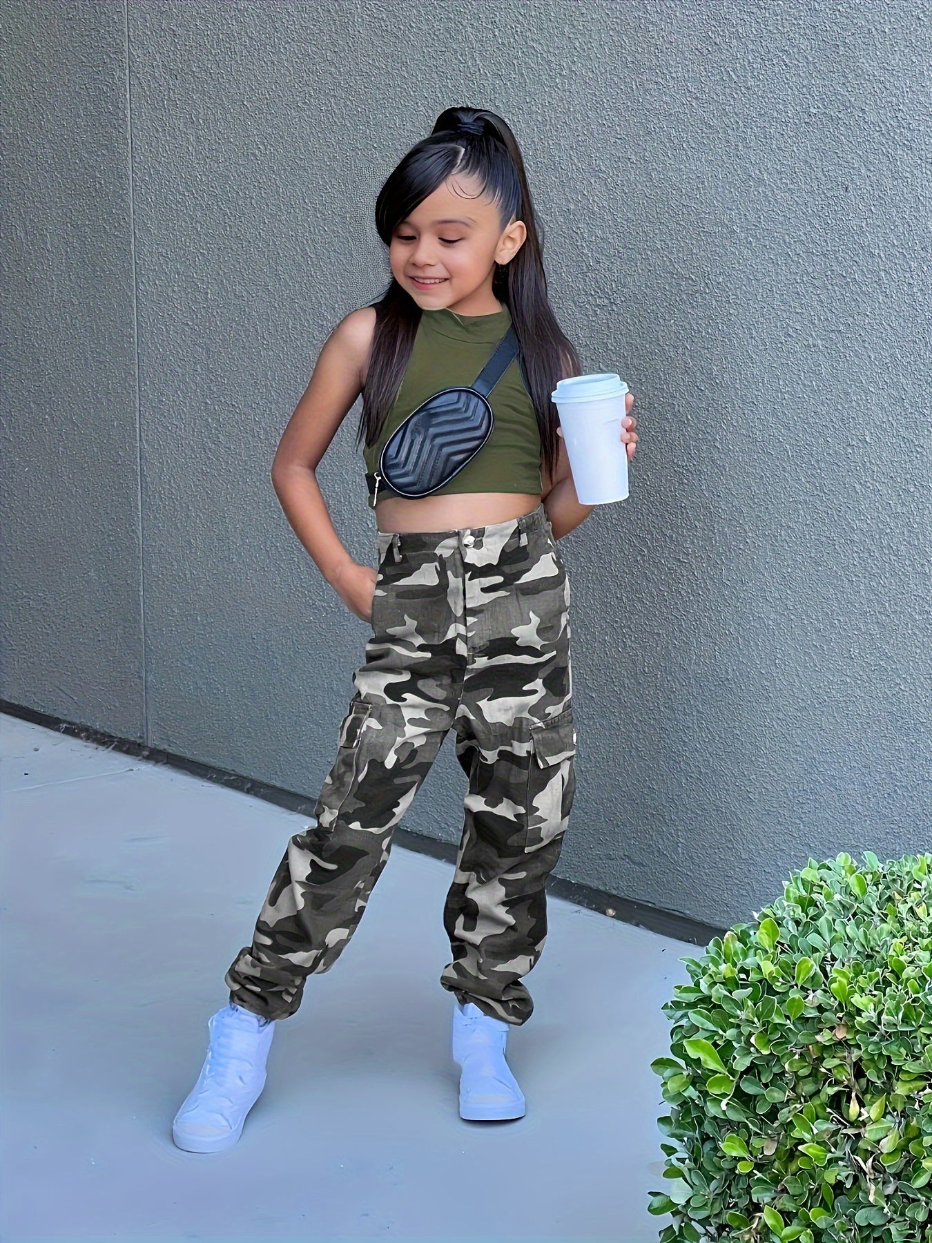 👗 Girls Cargo Style 2PCS Set - Stretchy Tank Top + Cargo Trousers