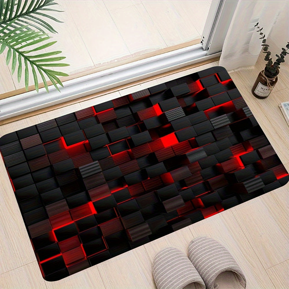 🔴 Geo Glow: Red 3D Geometric Square Mat ✨