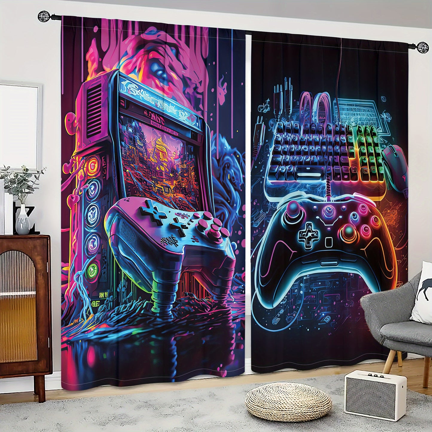 Vintage Gaming Controller Curtain Panels 🎮🕹️