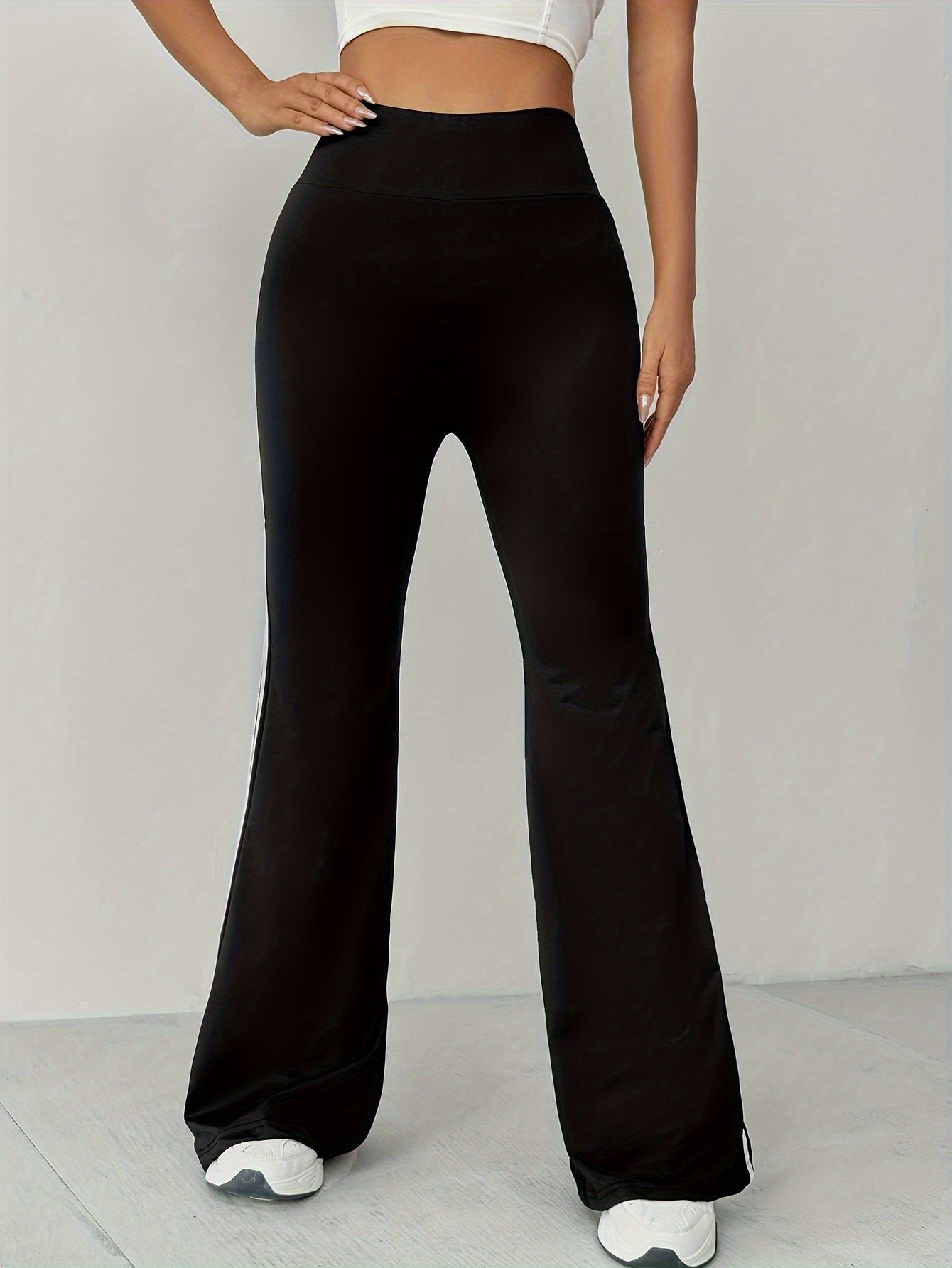 Striped Trim High-Waist Flare Pants