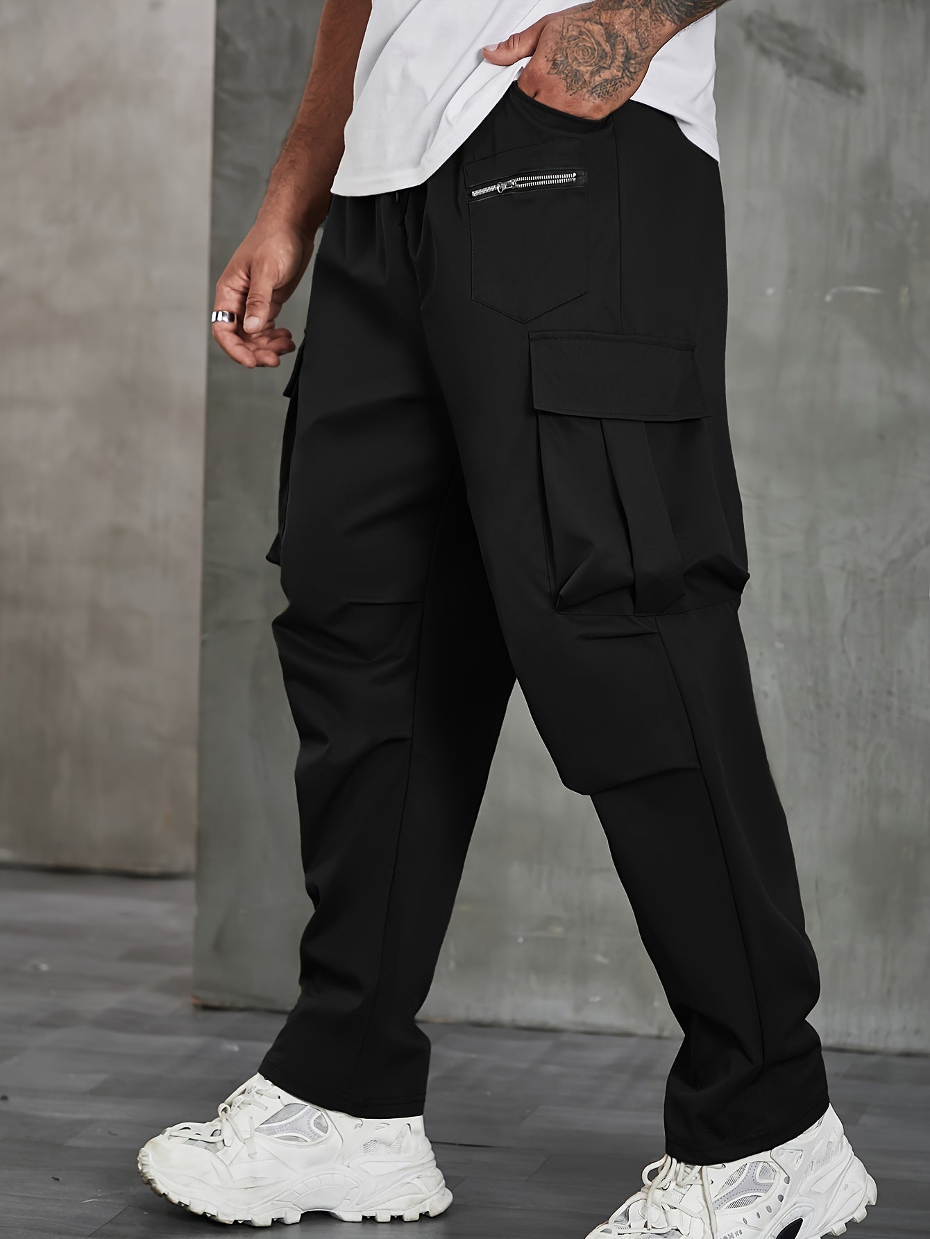 Adventure-Ready Plus Size Solid Cargo Pants for Men 🏞️💪