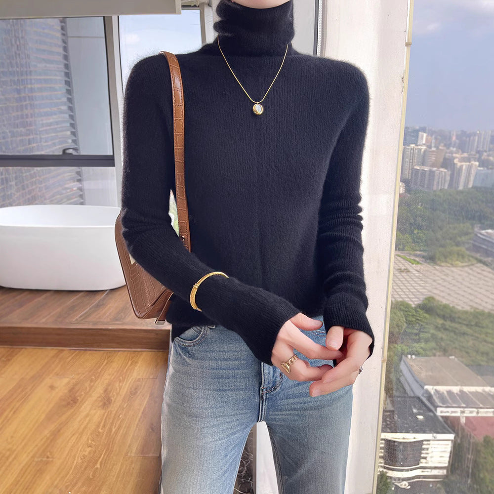 Autumn And Winter Pile Collar Wool Knitted Bottoming Shirt Slim Fit All-matching