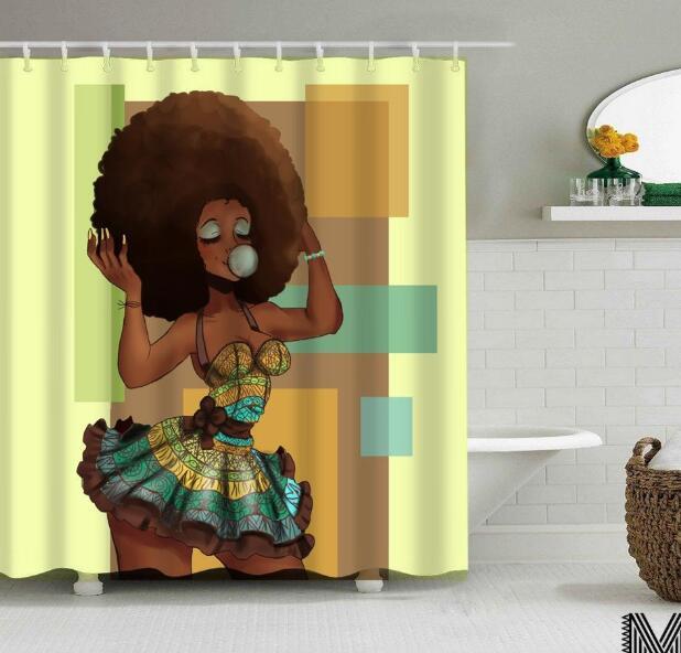 Urban Vibes Shower Curtain: Graffiti Art featuring Hip Hop African Girl and Modern Building Design