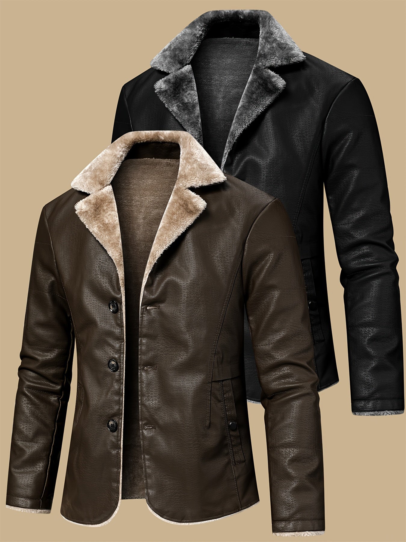 Arctic Edge PU Leather Jacket , Casual Jacket With Faux Fur Lining, Water-Resistant Windproof For Autumn Winter Daily And Leisure Wear