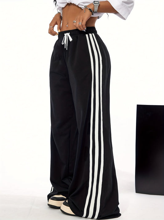 👖 Casual Striped Drawstring Wide-Leg Pants