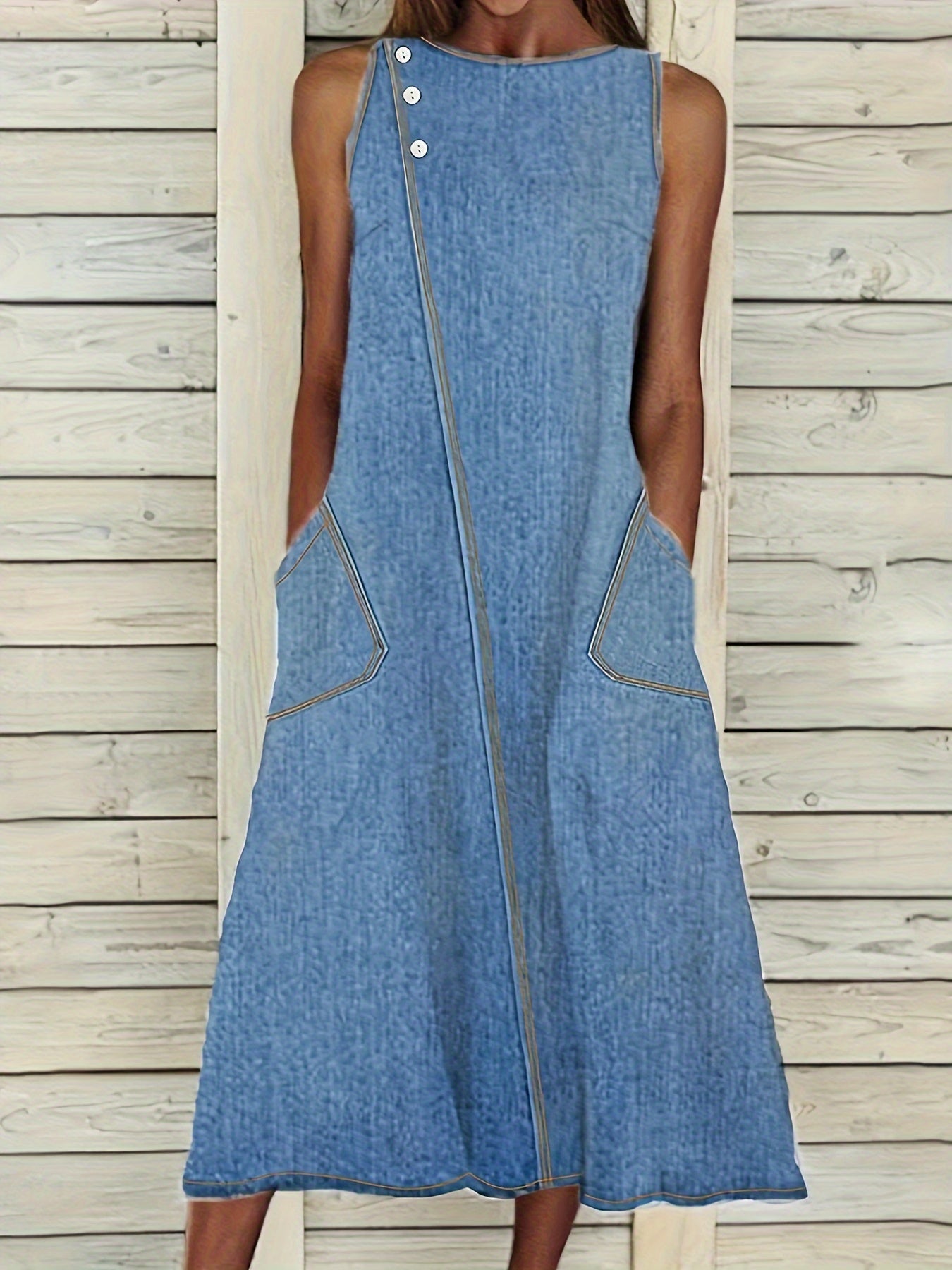 👗 "Effortless Elegance" Sleeveless Denim Maxi Dress 🌟