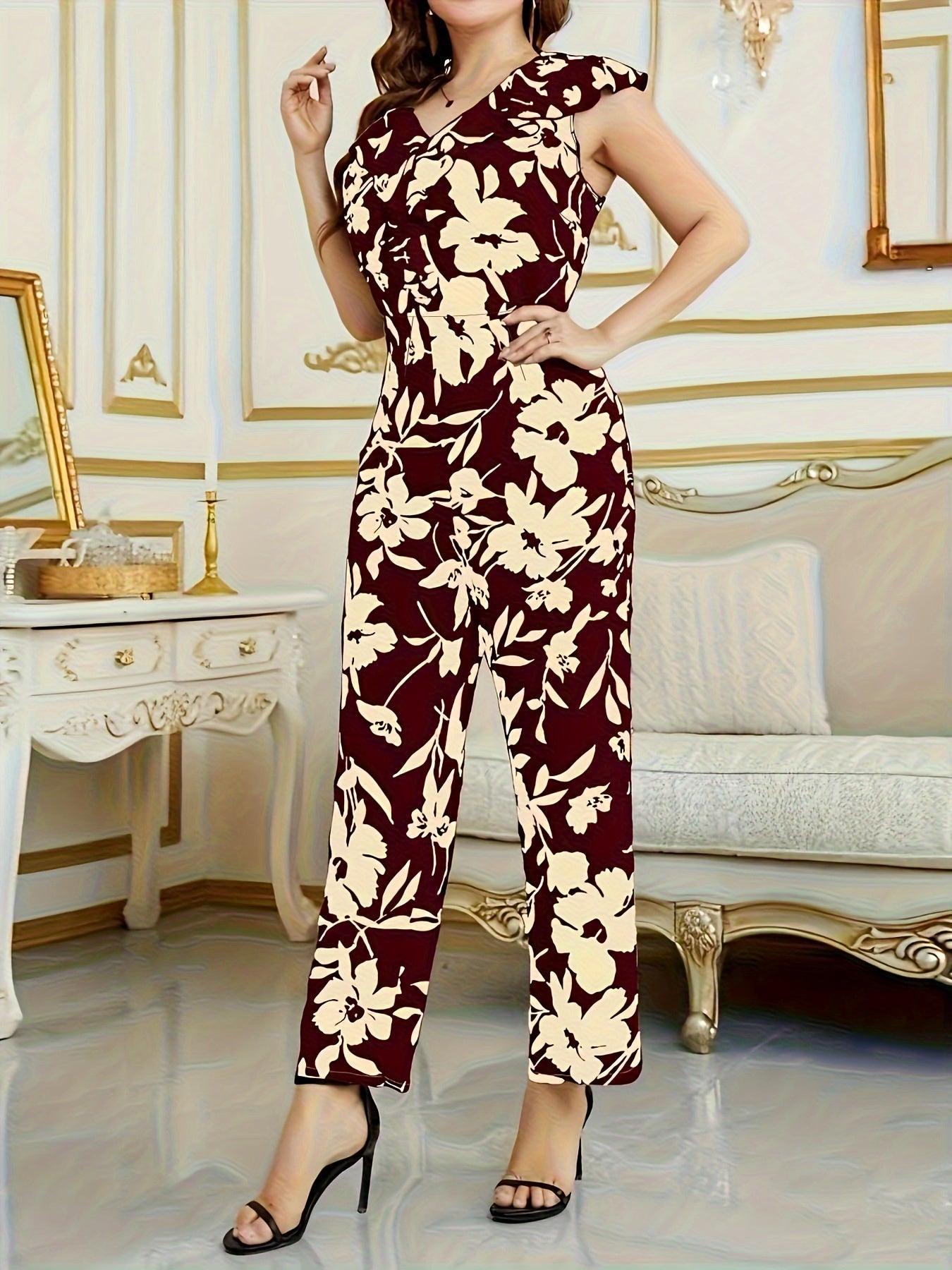 Boho Blossom Ruffle Sleeve Jumpsuit