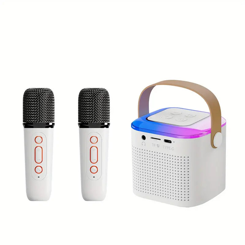 Microphone Karaoke Machine Bluetooth Speaker With 2 Wireless Mic RGB Light Home Family Singing Speaker