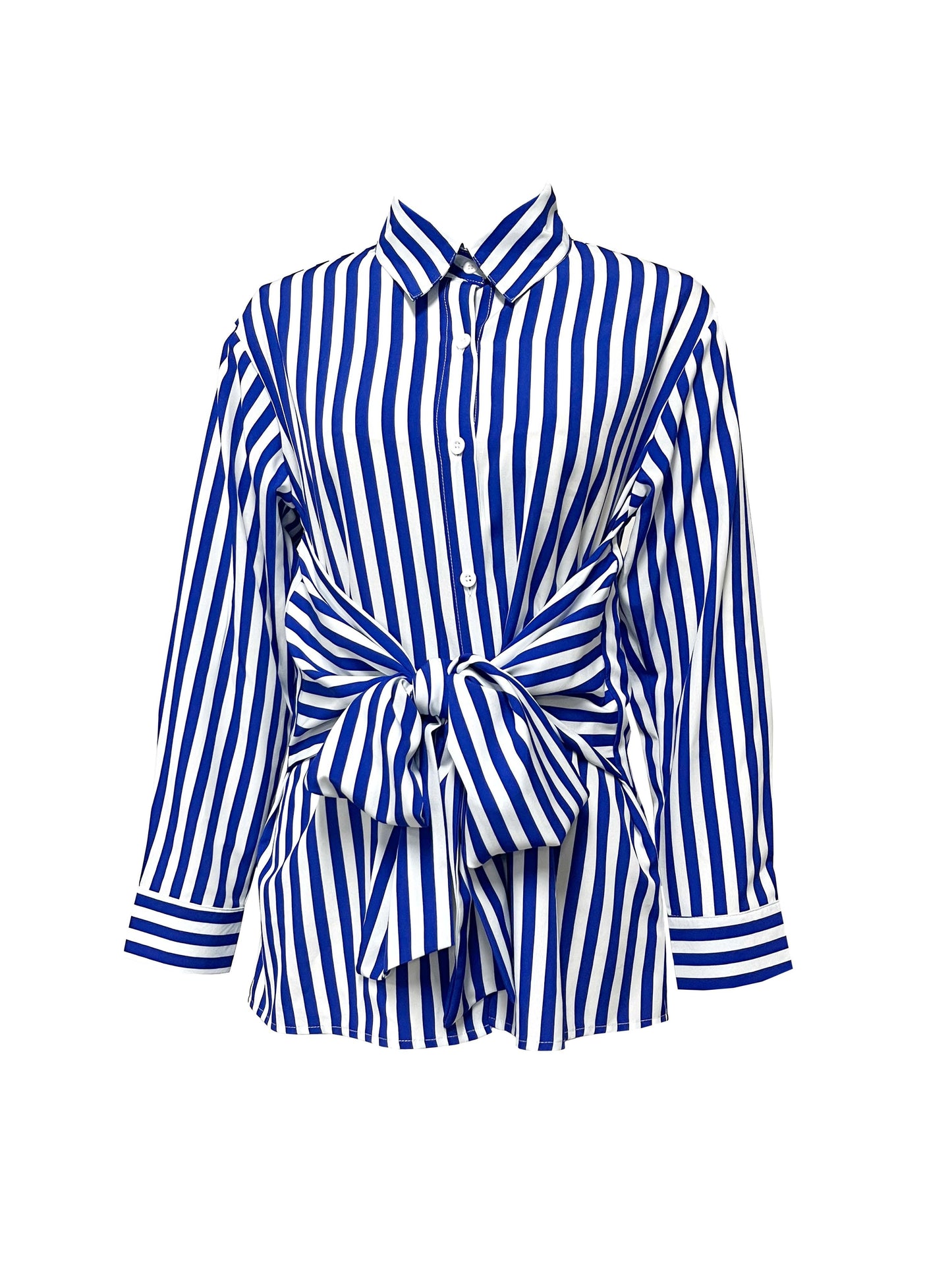 📏 Striped Tie Front Long Sleeve Shirt