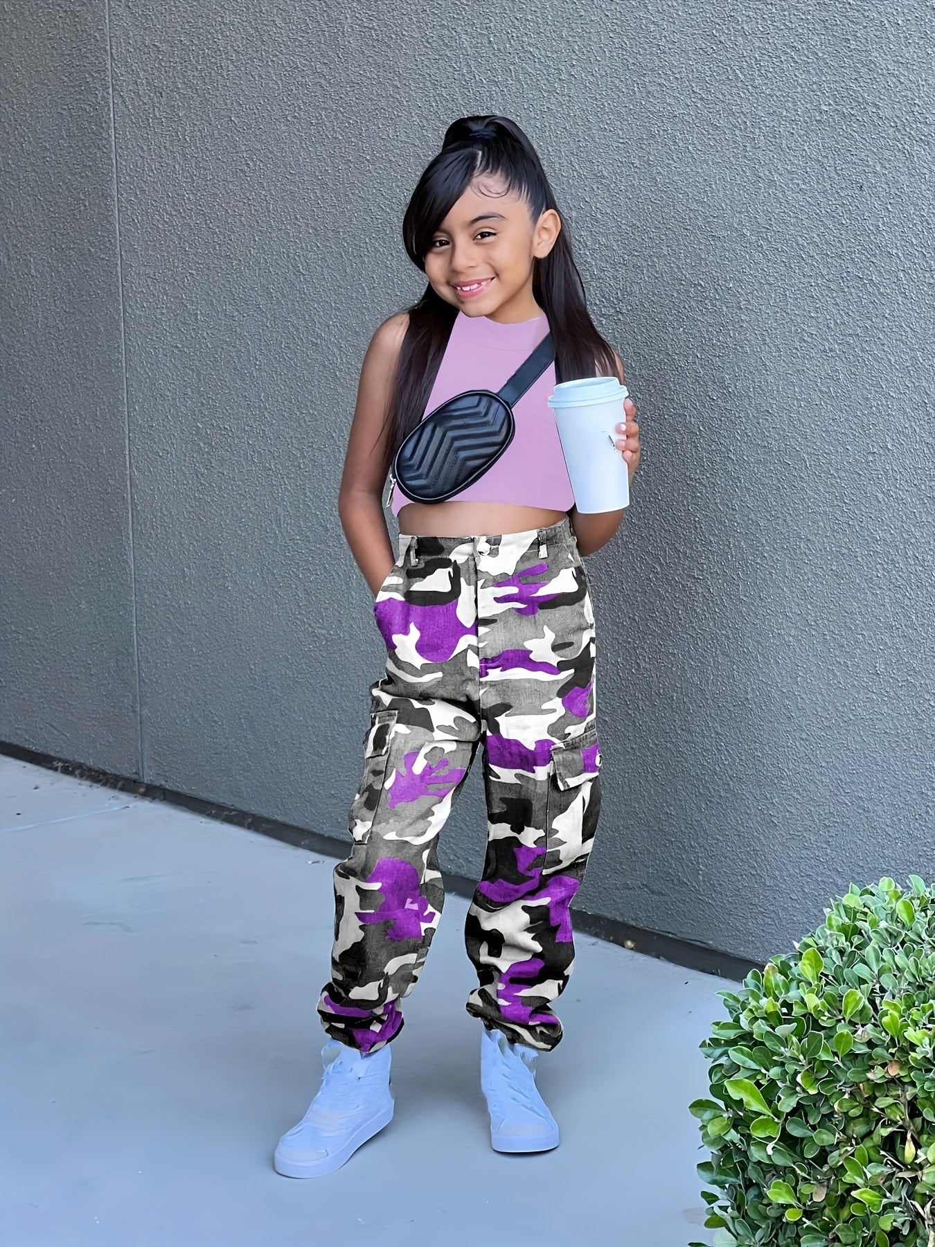 👗 Girls Cargo Style 2PCS Set - Stretchy Tank Top + Cargo Trousers