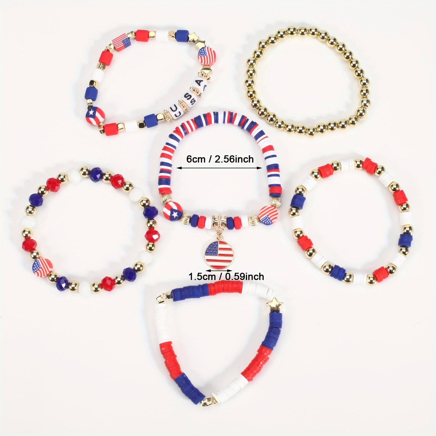 US Stars & Stripes Bead Stretch Bracelet – Red, White & Blue Elegance 🎆