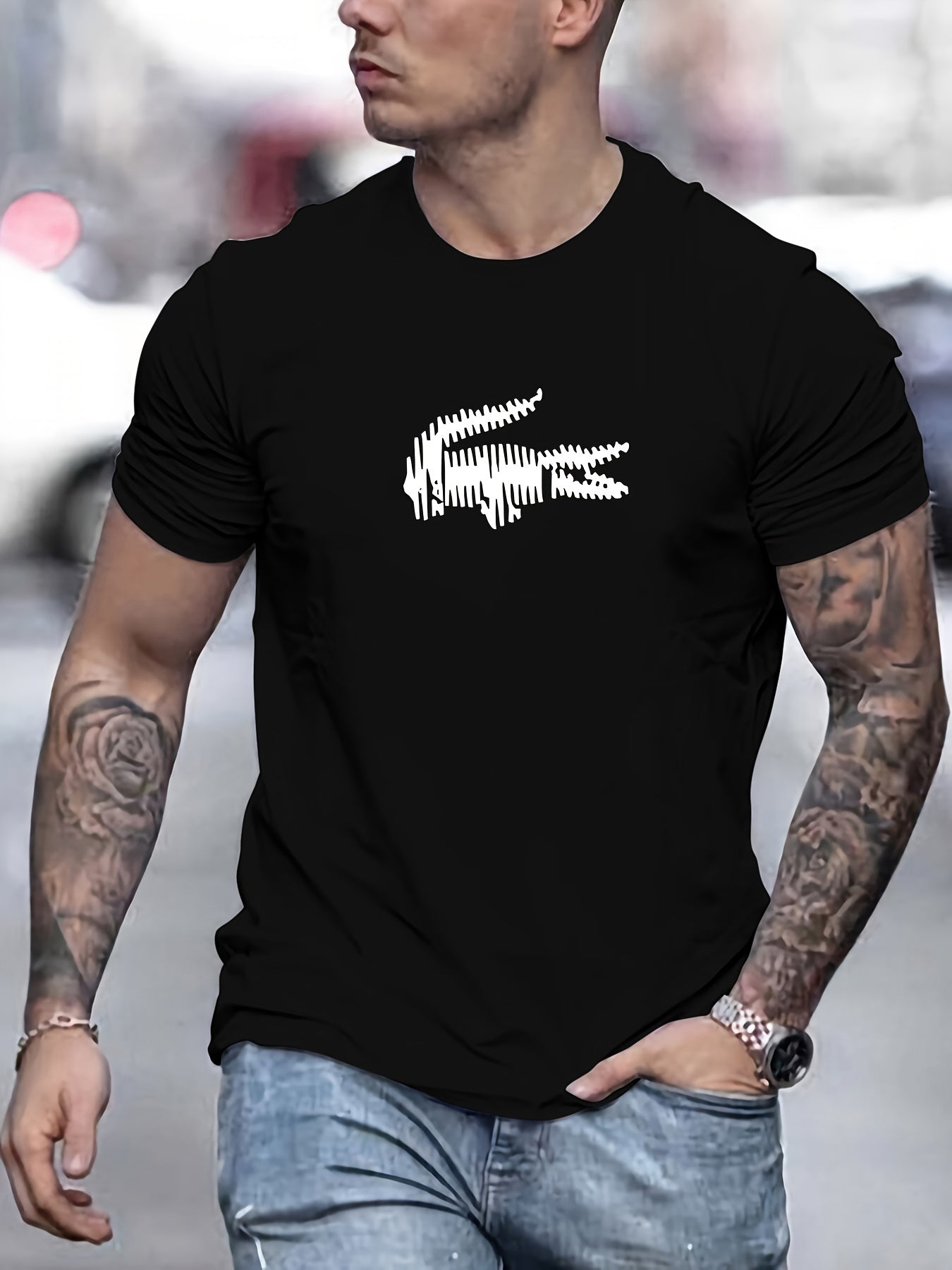 🐊 Men's Fashion T-Shirt with Crocodile Pattern 🌟