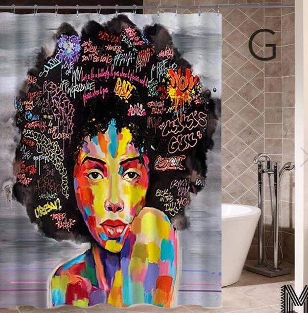 Urban Vibes Shower Curtain: Graffiti Art featuring Hip Hop African Girl and Modern Building Design