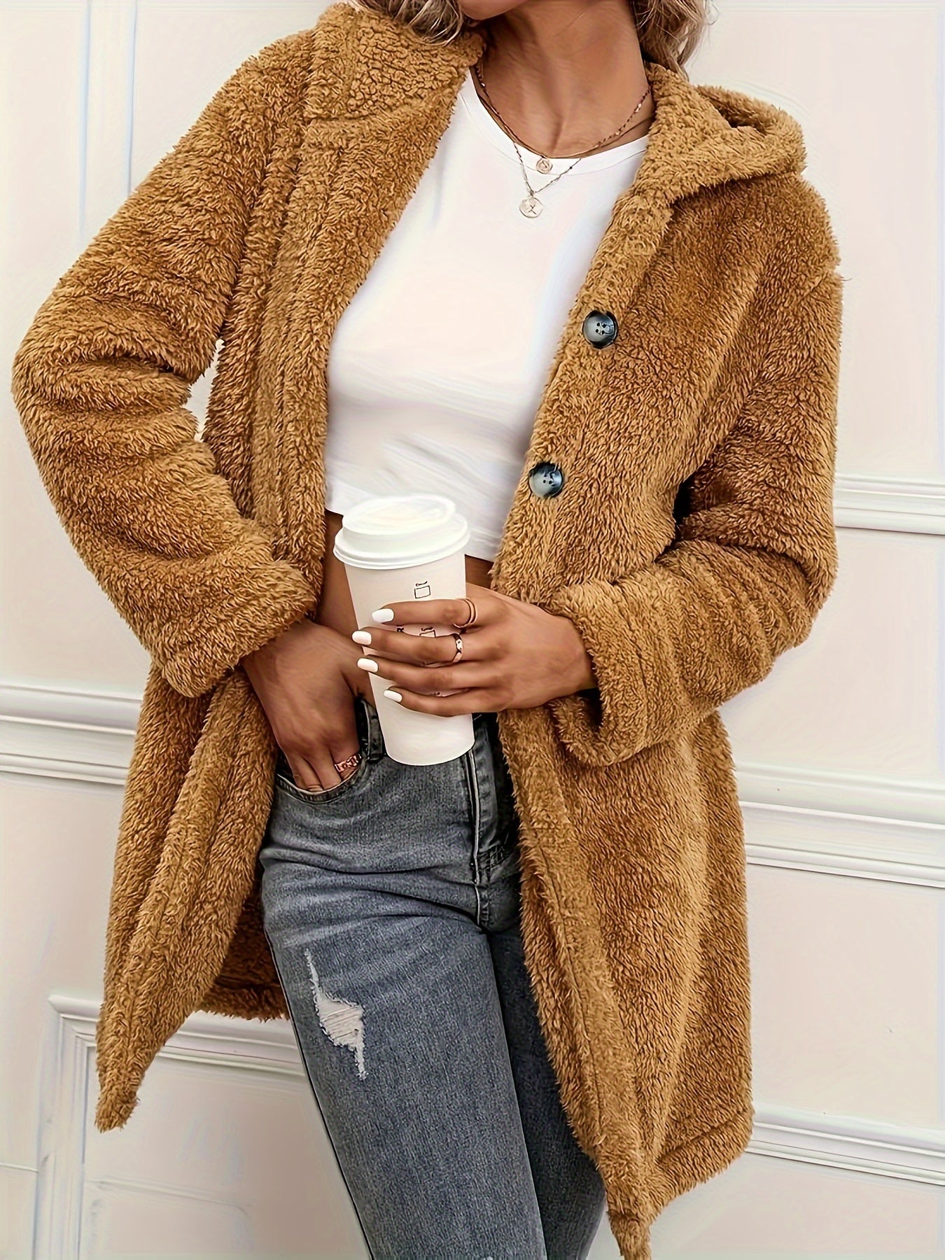 Button Front Hoodie Teddy Jacket 🧸🍂