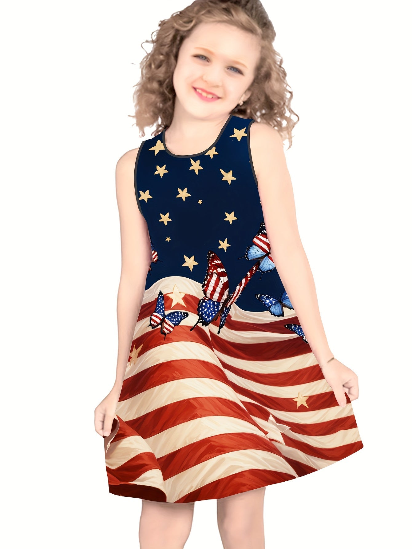 Stylish American Flag Butterfly Print Dress