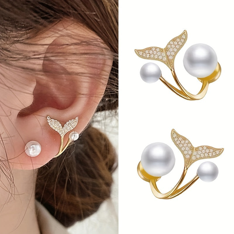 🌟 Pearl Mermaid Tail Stud Earrings – Japanese & Korean Elegance ✨