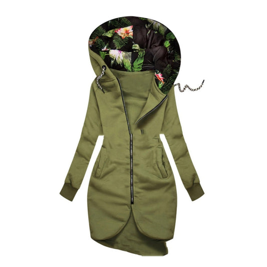 Autumn And Winter New Solid Color Stitching Drawstring Hooded Slim Fit Slimming Casual Coat