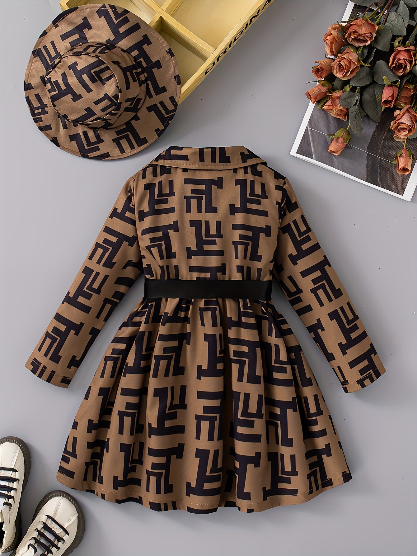 🌸 Girls Fashion Long Sleeve Printed Dress with Collar 👗