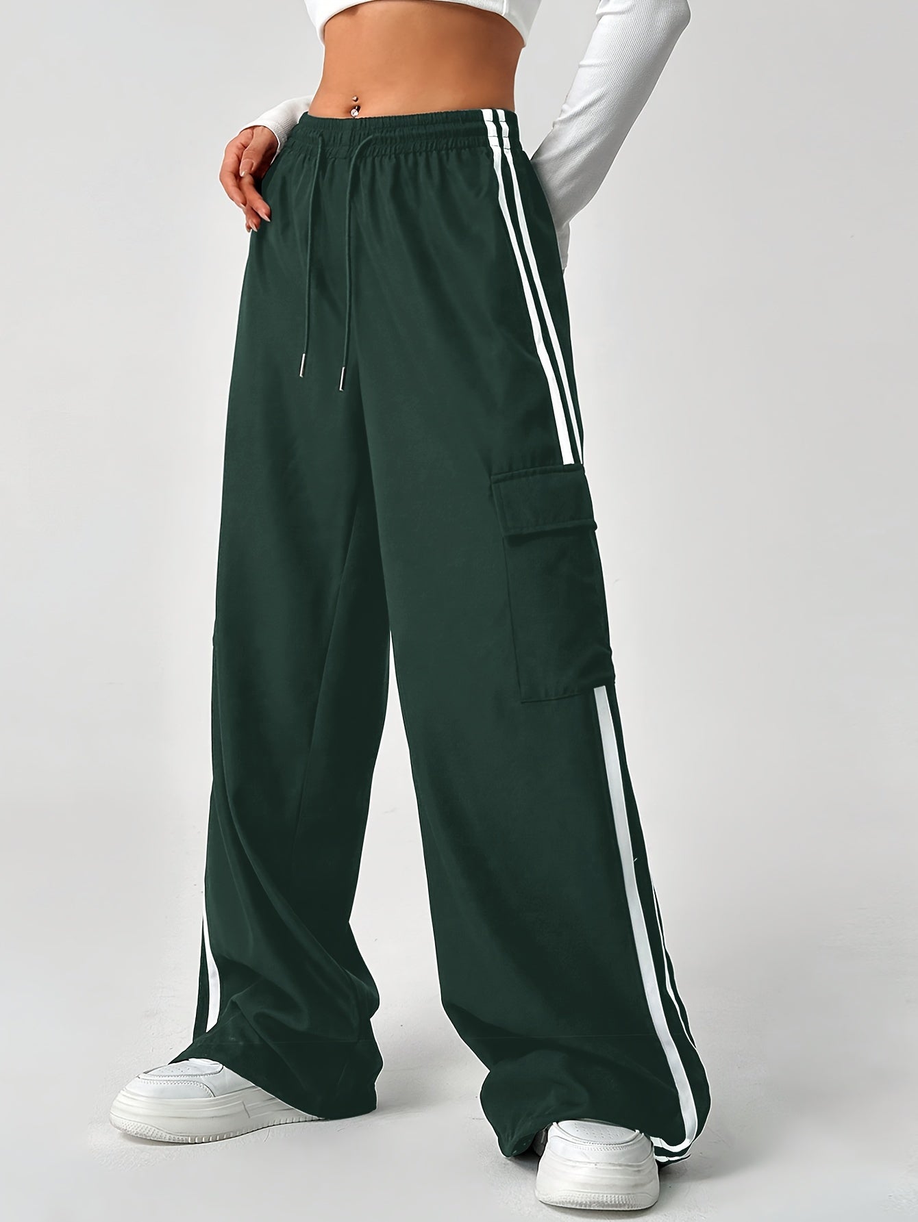 🌼 Striped Side Drawstring Cargo Pants