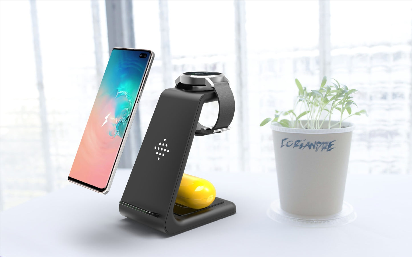 Quick Charge Trio: 3-in-1 Fast Charging Station with Wireless Charger Stand and Phone Holder