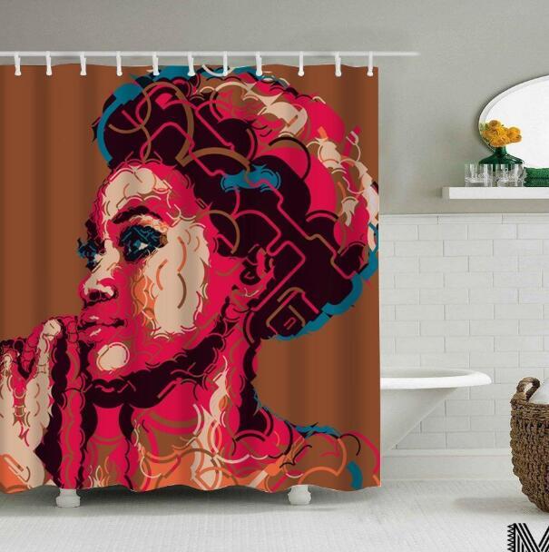 Urban Vibes Shower Curtain: Graffiti Art featuring Hip Hop African Girl and Modern Building Design