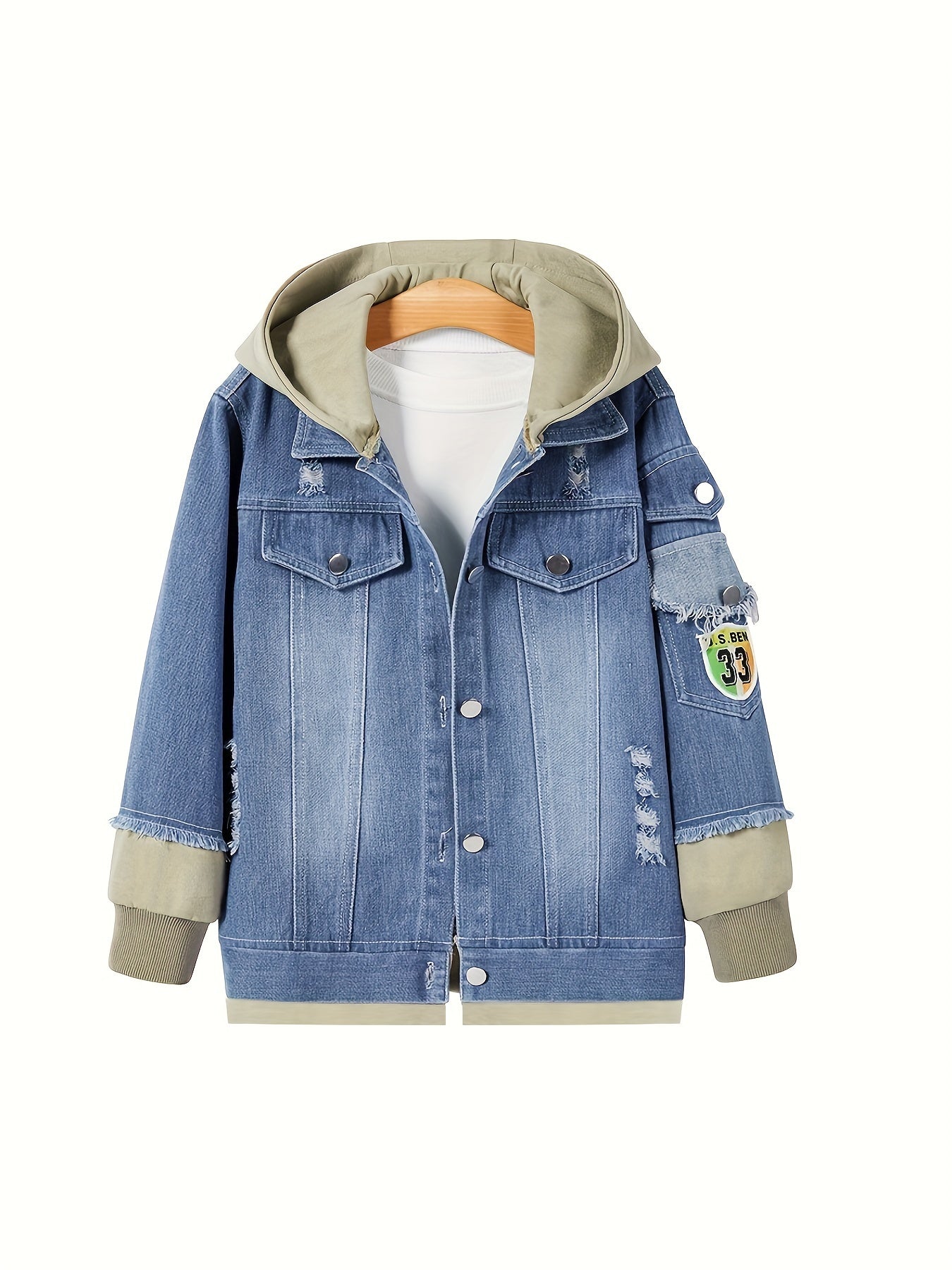 🦅 Boys' Casual Eagle Print Denim Hooded Jacket 🌟