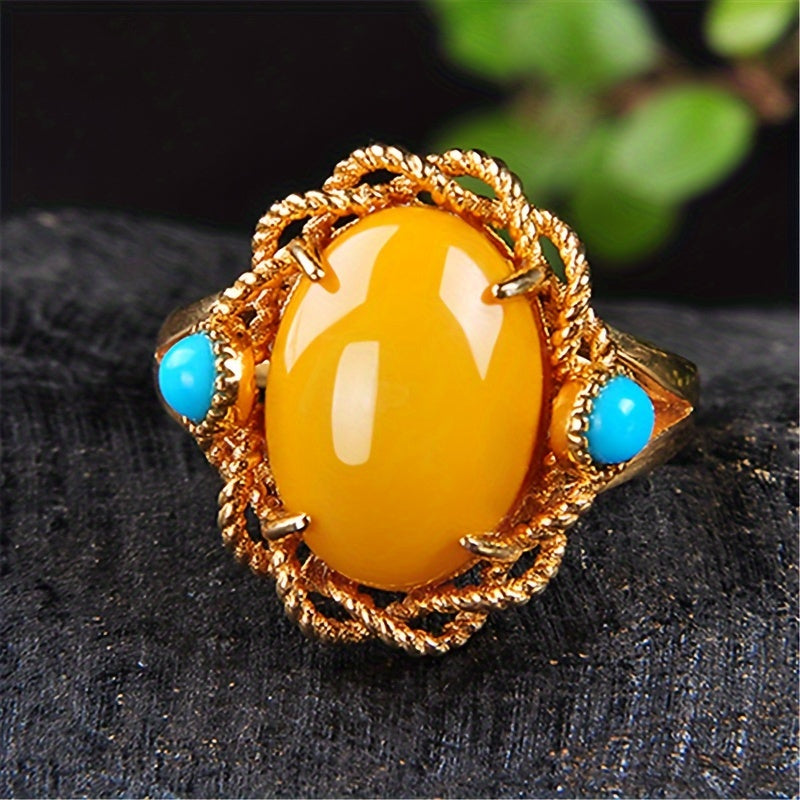 🌟 Timeless Heritage Claddagh Ring – Natural Turquoise & Amber Elegance 💍