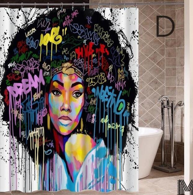 Urban Vibes Shower Curtain: Graffiti Art featuring Hip Hop African Girl and Modern Building Design