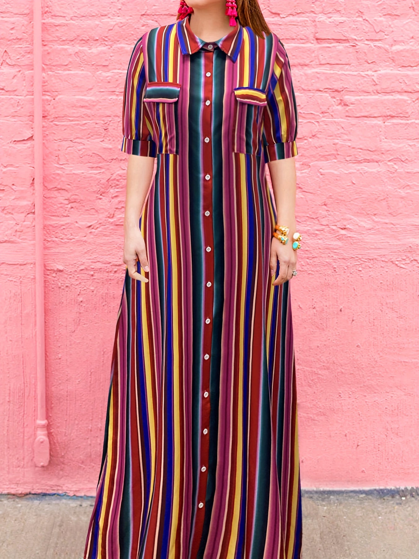 Boho Stripes Collared Dress ✨