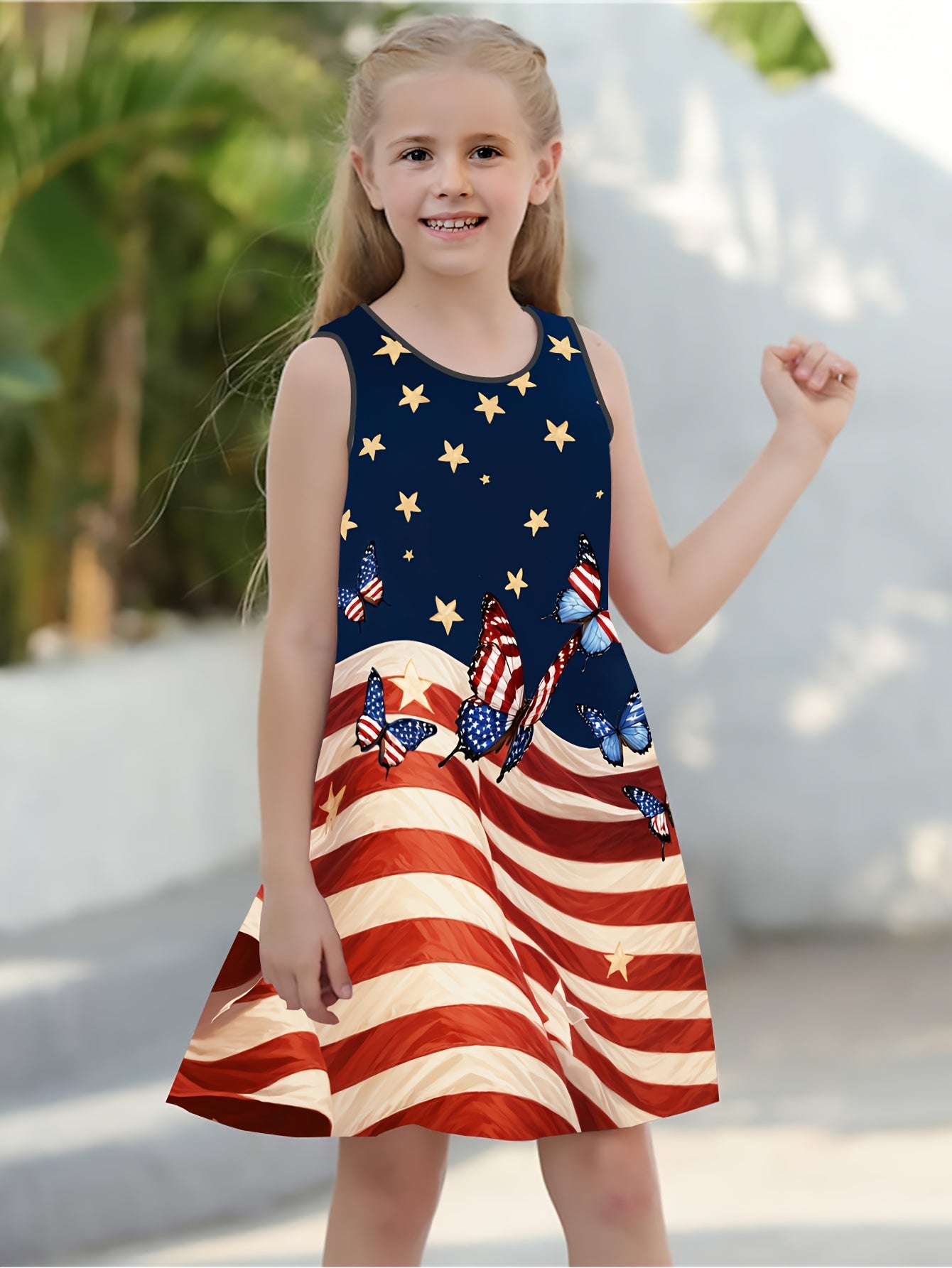 Stylish American Flag Butterfly Print Dress